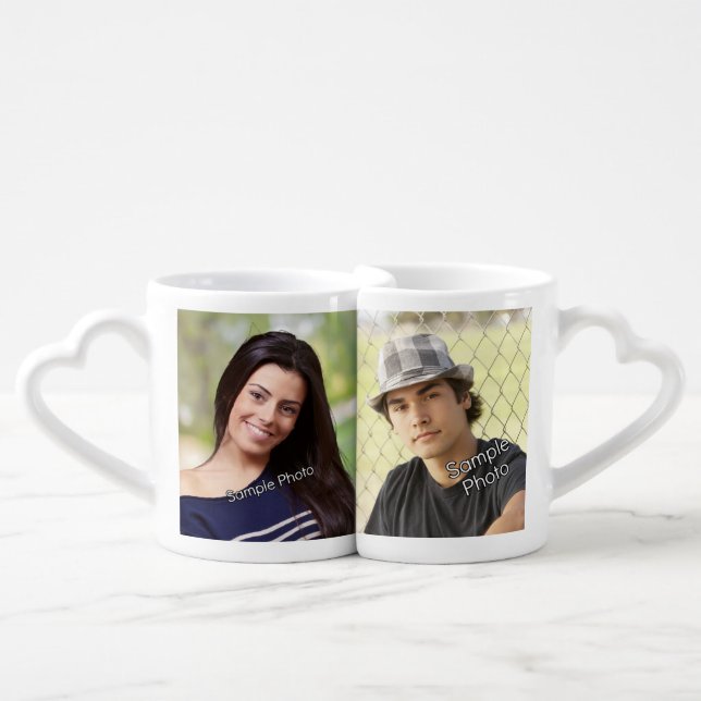 Custom Photo Keepsake His/Hers Heart Coffee Mug Set (Front Nesting)