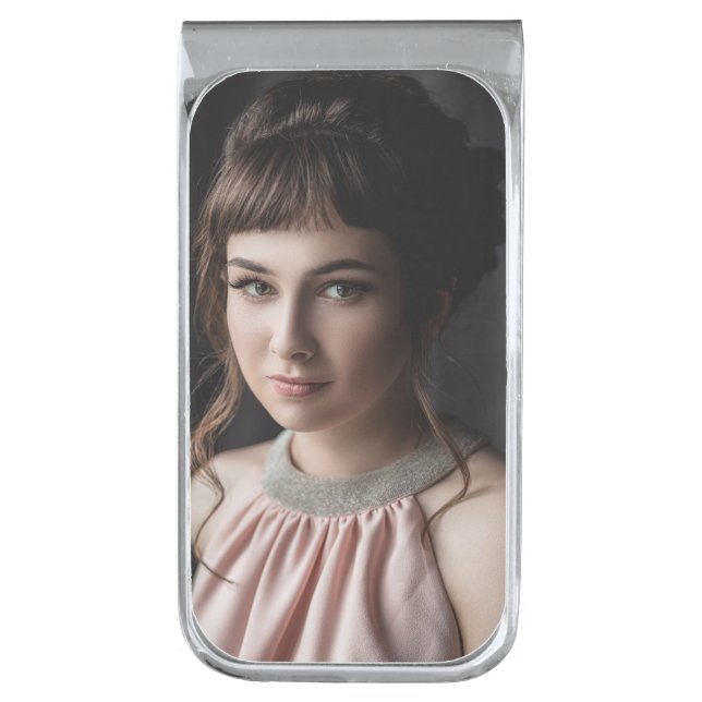 Custom Photo Keepsake Silver Finish Money Clip (Front Vertical)
