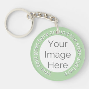 Custom Photo Keychain – Round Text Sage Mint Green