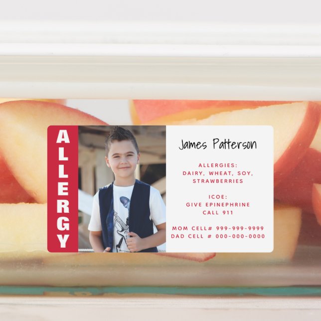 Custom Photo Kids Allergy Alert Emergency Contact Kids' Labels (Affixed)