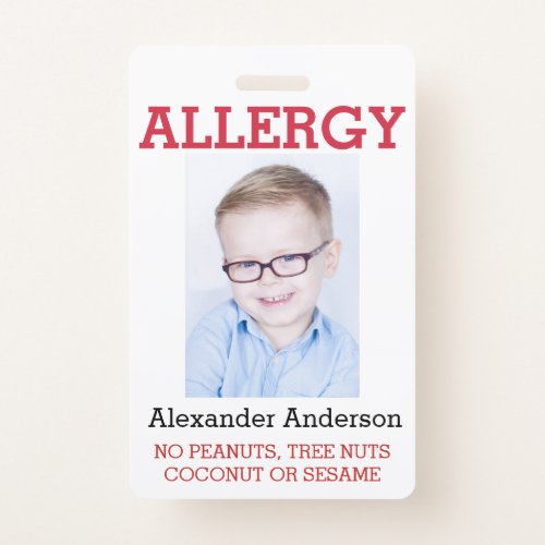 Custom Photo Kids Allergy Alert ICOE Badge