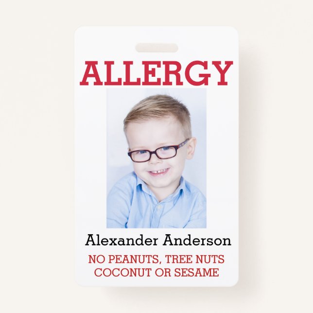 Custom Photo Kids Allergy Alert ICOE Badge (Front)