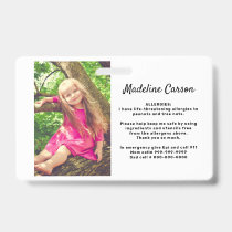 Custom Photo Kids Allergy Alert ICOE Simple Modern Badge