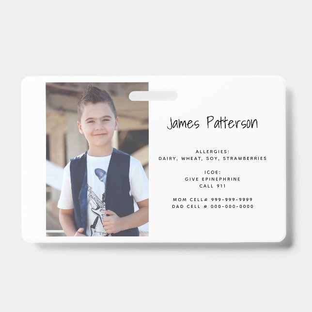 Custom Photo Kids Allergy Alert ICOE Warning Badge (Front)