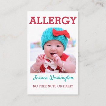 Custom Photo Kids Allergy Alert Icoe Warning Business Card by LilAllergyAdvocates at Zazzle