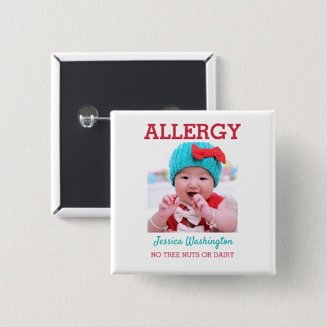 Custom Photo Kids Allergy Alert ICOE Warning Button (Front & Back)