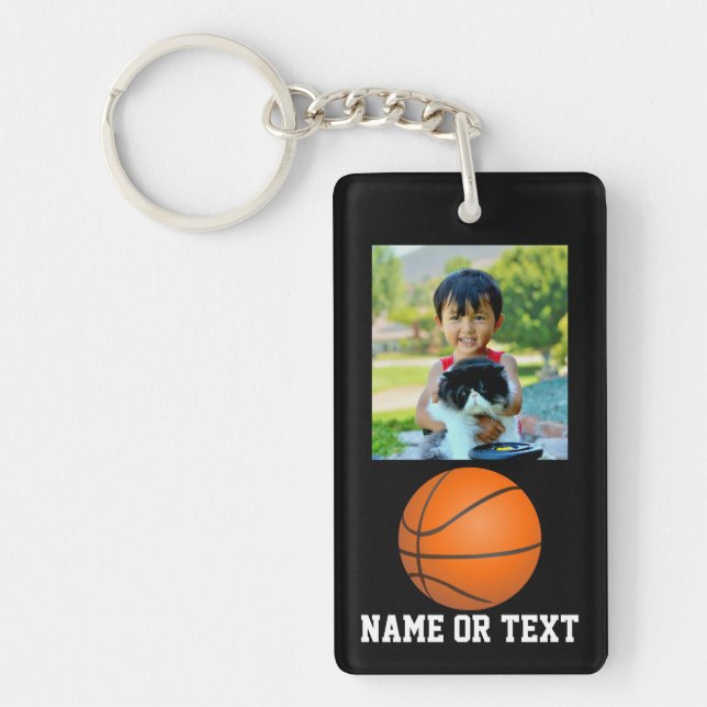 Custom Photo Kids Basketball Theme Keychain (Front)
