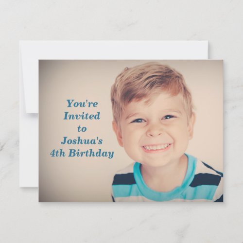 Custom Photo Kids Birthday Party Boy Blue Invitation