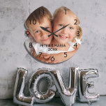 Custom photo kids children names year large clock<br><div class="desc">Add Your own favorite photo of your family,  kids,  children,  friends or pet.  Black numbers.  Personalize and add their names and year,  black letters.
Perfect for father's day,  mother's day or as a birthday or Christmas gift.</div>