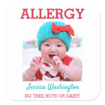 Custom Photo Kids Food Allergy Alert ICOE Warning Square Sticker