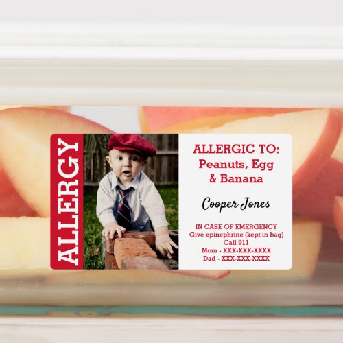 Custom Photo Kids Food Allergy Alert Kids Labels