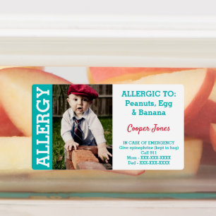 Custom Photo Kids Food Allergy Alert Teal Kids' Labels