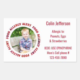 Custom Photo Kids Food Allergy Medical Alert Rectangular Sticker
