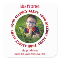 Custom Photo Kids Food Allergy Medical Alert Square Sticker