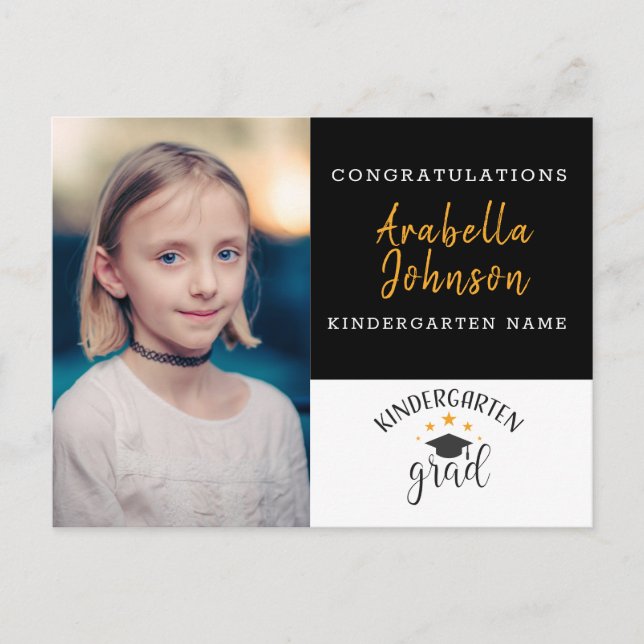Custom Photo Kindergarten Graduate Announcement Postcard (Front)