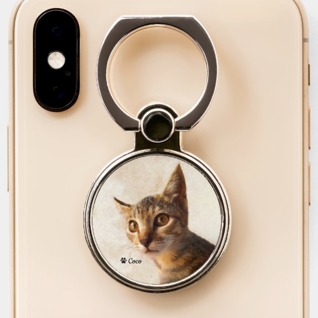 Custom Photo Kitten Cat Pet Dog Template Phone Ring Stand (Close Up)
