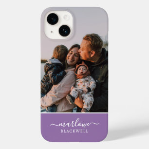 Custom Photo Lavender Purple Calligraphy Name Case-Mate iPhone 14 Case