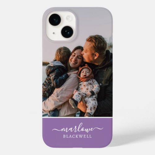 Custom Photo Lavender Purple Calligraphy Name Case_Mate iPhone 14 Case