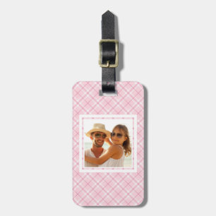 Custom Photo Light Pink Plaid Luggage Tag