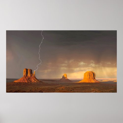 Custom photo lightning strike in Monument Valley Poster