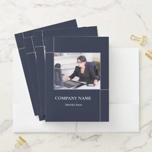 Custom photo lines blue pocket folder