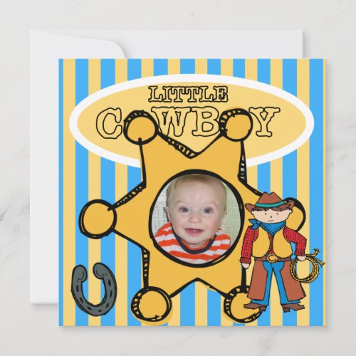 Custom Photo Little Cowboy Western Birthday Invitation