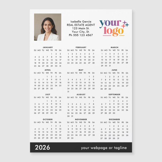 Custom Photo Logo 2026 Magnetic Calendar (Front)