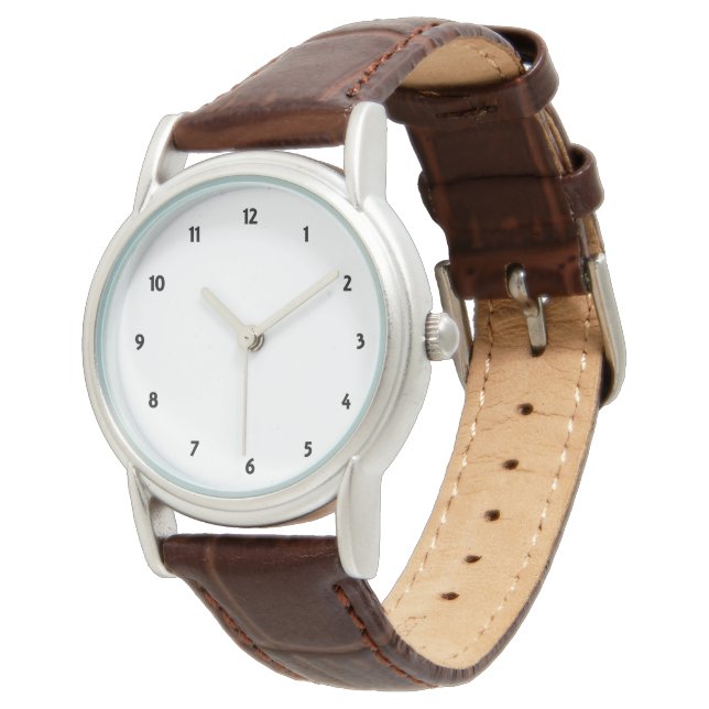 Custom Photo Logo Art Text Classic Brown Leather Watch (Angled)