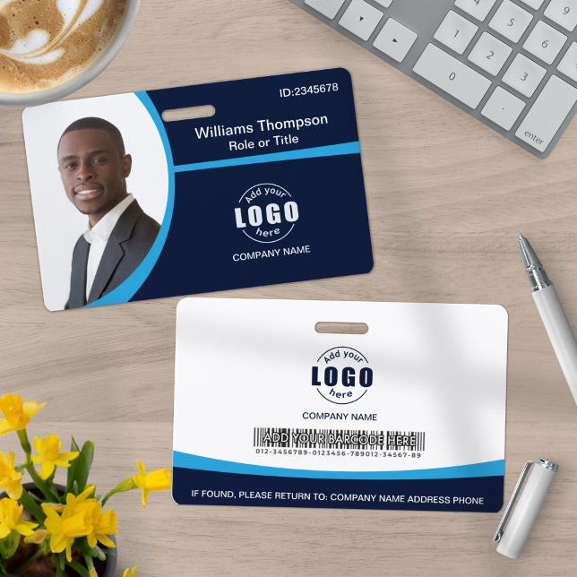 Custom Photo Logo Barcode Employee Corporate Blue Badge (Creator Uploaded)