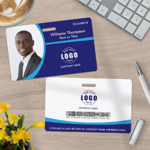 Custom Photo Logo Barcode Employee Corporate Blue Badge