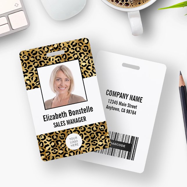 Custom Photo Logo Barcode Gold Leopard Print Badge (Creator Uploaded)