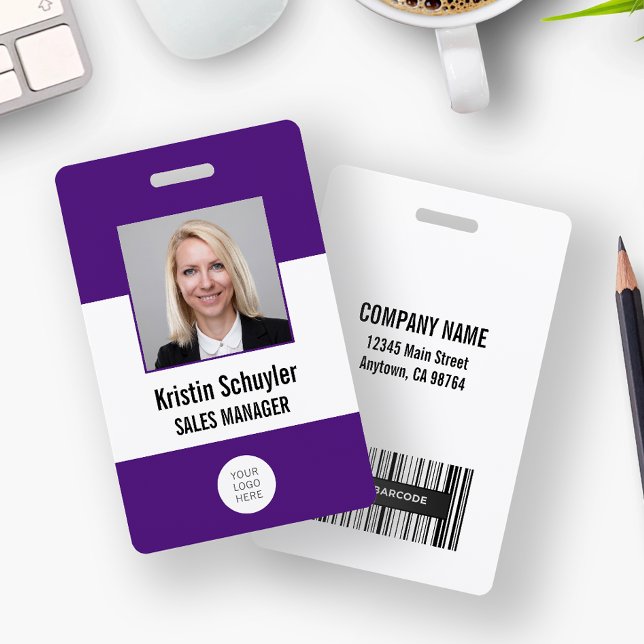 Custom Photo Logo Barcode Modern Purple White Badge (Creator Uploaded)