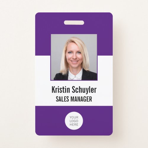Custom Photo Logo Barcode Modern Purple White Badge