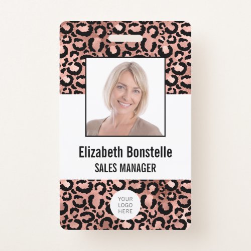 Custom Photo Logo Barcode Rose Gold Leopard Print Badge