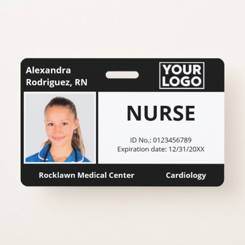 Custom Photo Logo Black Medical Employee ID Badge