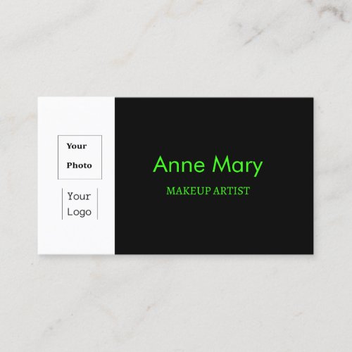 Custom Photo Logo Black Neon Green Makeup Artist Business Card