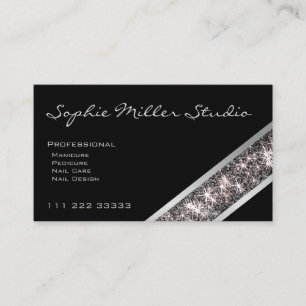 Custom Photo Logo Black Silver Glitter Consultant Business Card
