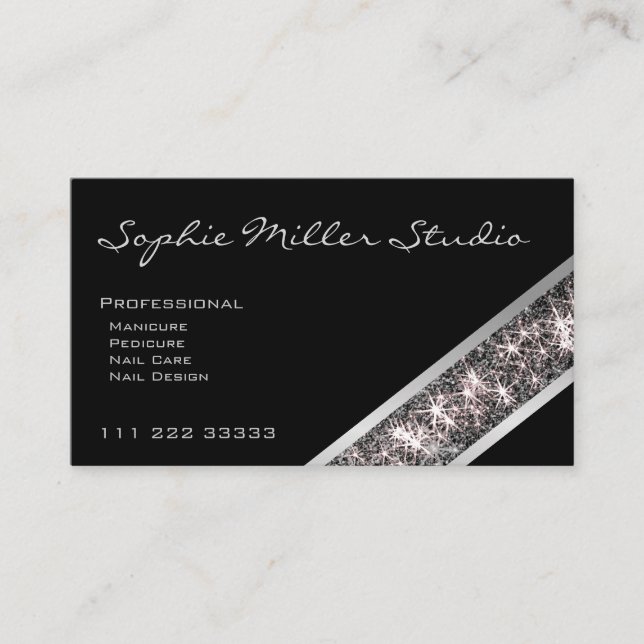 Custom Photo Logo Black Silver Glitter Consultant Business Card (Front)