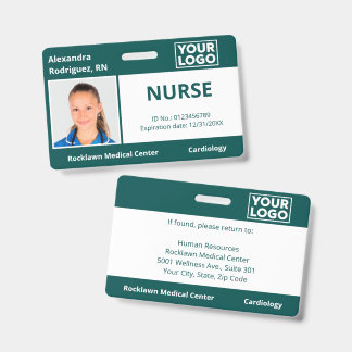 Custom Photo Logo Blue-Green Medical Employee ID Badge