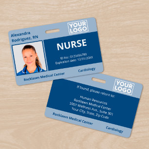 Custom Photo Logo Blue Medical Employee ID Badge