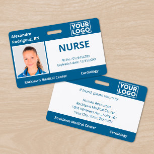 Custom Photo Logo Blue Medical Employee ID Badge
