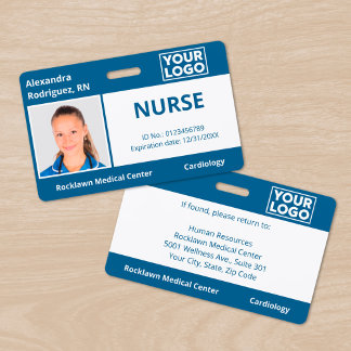 Custom Photo Logo Blue Medical Employee ID Badge