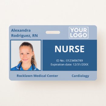 Custom Photo Logo Blue Medical Employee Id Badge by RocklawnArts at Zazzle