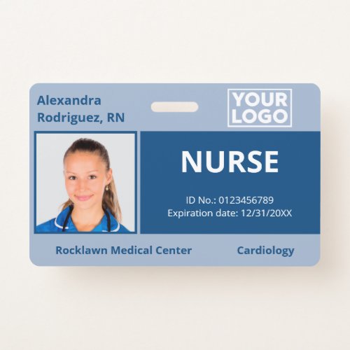 Custom Photo Logo Blue Medical Employee ID Badge