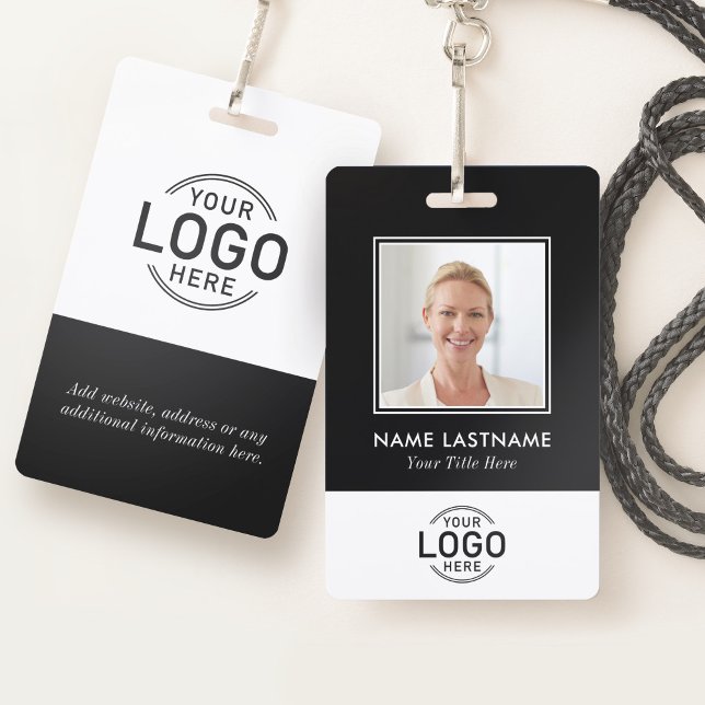 Custom Photo Logo Modern Stylish Black White Badge (Front and back side)