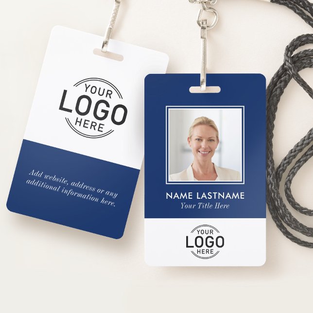 Custom Photo Logo Modern Stylish Navy Blue White Badge (Front and back side)