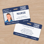 Custom Photo Logo Navy Blue Medical Employee ID Badge