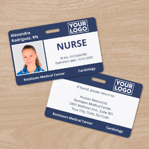 Custom Photo Logo Navy Blue Medical Employee ID Badge