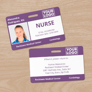 Custom Photo Logo Purple Medical Employee ID Badge