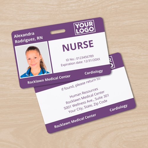 Custom Photo Logo Purple Medical Employee ID Badge